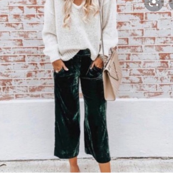 Madewell Pants - Madewell Huston Velvet Dark Forest Green Wide Leg Elastic Waist Pull On Pant